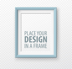 Vertical frame mock up on transparence background with realistic shadows. Vector illustration
