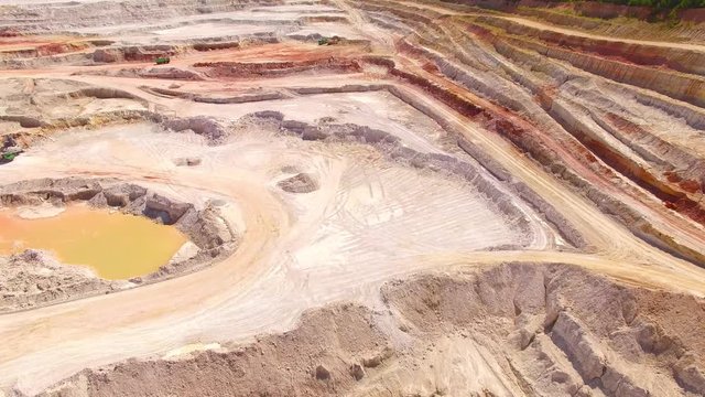 Kaznejov kaoline quarry. Camera flight over largest quarry of its kind in Europe. Heavy industry from above. Industrial area and devastated landscape in Czech Republic. 