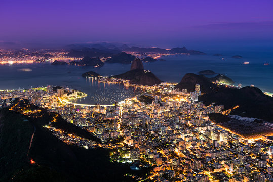 Beautiful Night View of Rio de Janeiro City With Famous Landmark - the Sugarloaf Mountain