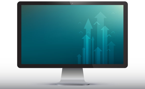 Computer Monitor Vector Illustration with blue business screen.