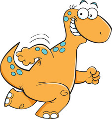 Cartoon illustration of a running brontosaurus.