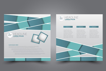 Square flyer template. Brochure design. Annual report poster. Leaflet cover. For business and education. Vector illustration. Blue color.