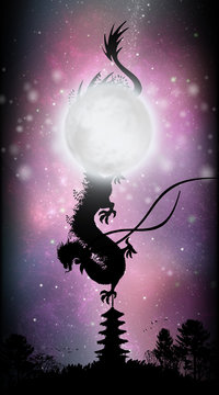 Chinese Dragon cartoon character in the real world silhouette art photo manipulation