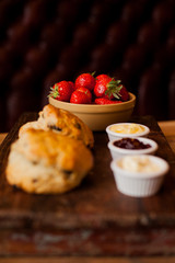 Scones with Strawberries, Raspberry Jam and Clotted Cream