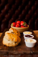 Scones with Strawberries, Raspberry Jam and Clotted Cream
