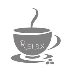 Coffee Cup icon grey silhouette with the inscription relax