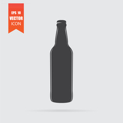 Beer bottle icon in flat style isolated on grey background.