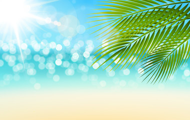 Obraz na płótnie Canvas Strand Kulisse Bokeh Meer mit Palmen und Sonnenstrahlen