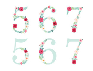 Cute vintage numbers with hand drawn rustic flowers