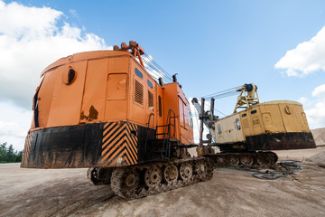 Detail of caterpillar track in construction site