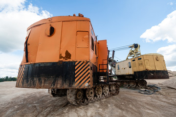 Detail of caterpillar track in construction site