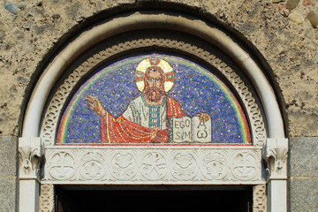 Mosaic on a romanesque church facade