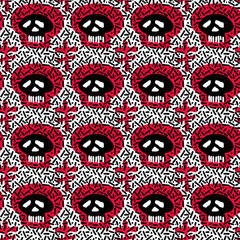 Fototapeta na wymiar Seamless skulls textile doodle pattern grunge texture