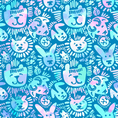 Pets stylish seamless textile ink brush strokes design in doodle grunge texture style
