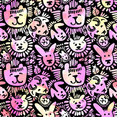 Pets stylish seamless textile ink brush strokes design in doodle grunge texture style