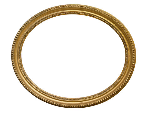 Gold oval picture frame. Isolated over white