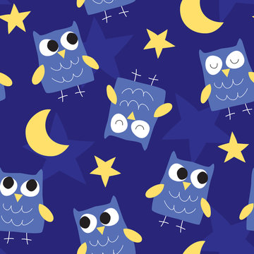 seamless good night owl pattern vector illustration