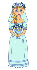 Bride woman girl lady drawn character wedding doodle vector illustration