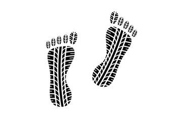 barefoot footprint shape filled with tire tread pattern