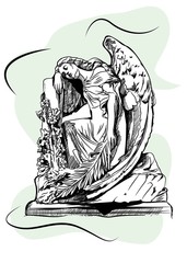 Marble sculpture of the grieving angel. Vector illustration