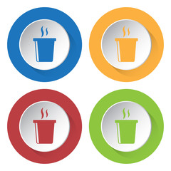 four round color icons, hot fastfood drink, smoke