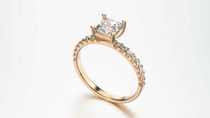 3D illustration rose gold ring with diamonds - obrazy, fototapety, plakaty