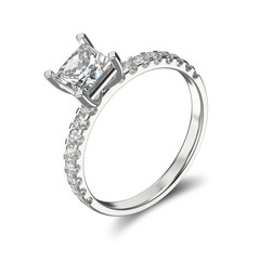 3D illustration silver ring bypass with diamond
