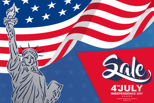 happy independence day with liberty statue brush style, independence day sale banner