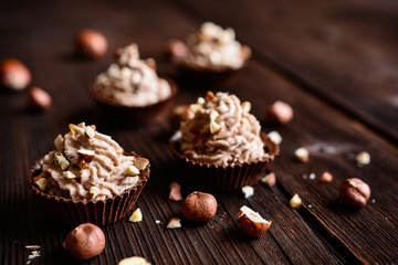 Chocolate cups with hazelnut cream