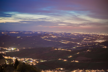 Lights in the mountains.San Marino.Republic of San Marino.