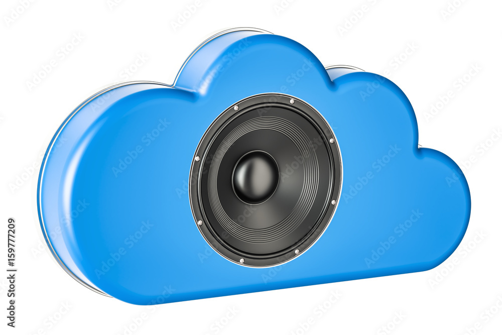 Poster cloud music concept with loudspeaker, 3d rendering