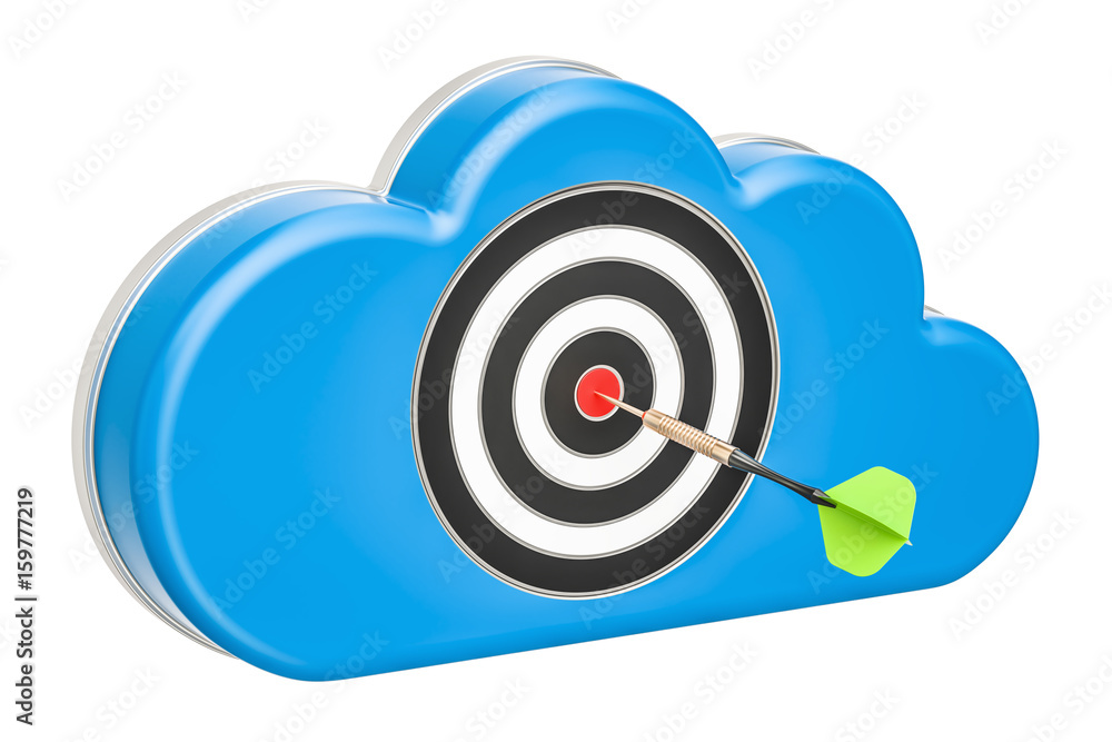 Poster computer cloud with dartboard, 3d rendering