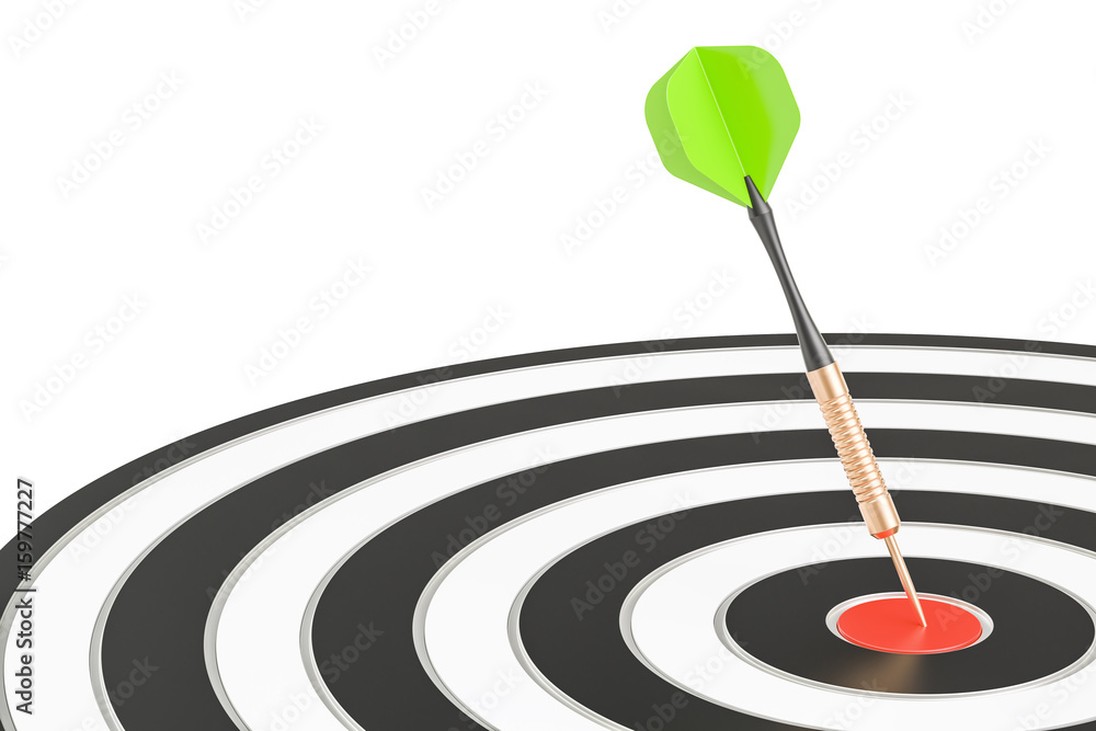 Poster dart in target, business success and solution concept, 3d rendering