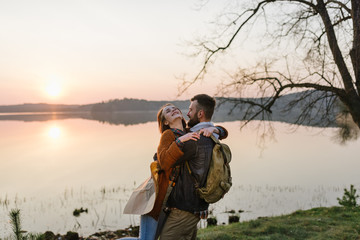 Couple in love, traveling with a map