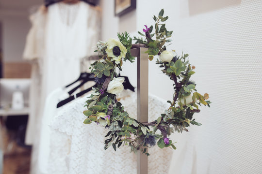 Couronne de fleurs d&eacute;coration int&eacute;rieur