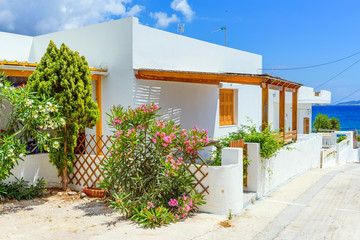 Fototapeta na wymiar Typical Greek style apartment in Pollonia town on Milos island, Cyclades, Greece