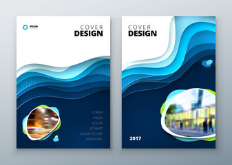 Paper cut brochure design. Paper carve abstract cover for brochure flyer magazine or catalog design blue