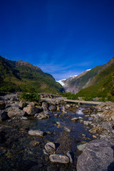 Beautiful view of Franz Josef Glacier in Westland National Park on the West Coast of South Island. Southern Alps mountains