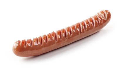 Grilled sausage on white background