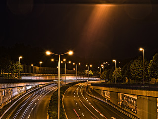 Fototapeta na wymiar View over a highway at night shot in HDR (Südring in Chemnitz, Saxony Germany)