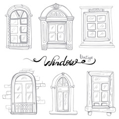 plurality of contours of classical window frames and windows