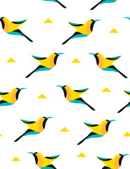 Summer pattern with geometric bird and triangles on white background. Vector.