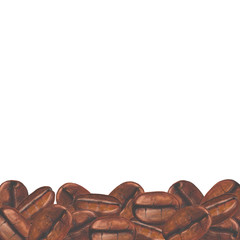 Watercolor hand painted coffee beans on white background.
