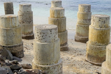 Wave breaker made of concrete protecting the coast from erosion at Gili Trawangan Lombok Indonesia