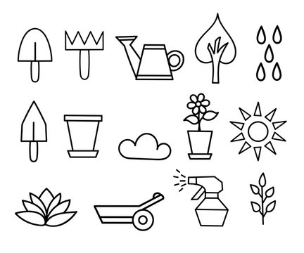 Outline icon collection Flower and Gardening vector illustration