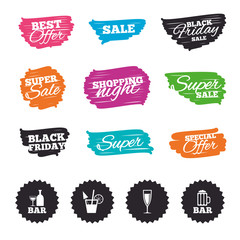 Bar or Pub icons. Glass of beer and champagne.