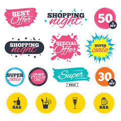 Bar or Pub icons. Glass of beer and champagne.