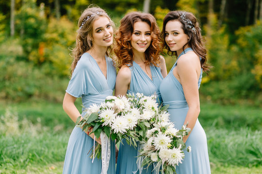 Beautiful bridesmaids at the wedding. Lovely dresses.