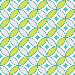 Abstract Geometric Seamless Pattern with Ornament in Teal and Lime Green Color. 