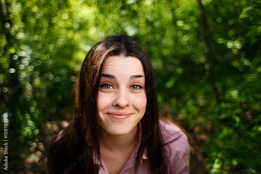 Wall mural Portrait of cute lovely funny young smiling woman